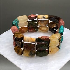 Artisan stone gemstone multi row stretch bracelet turquoise agate quartz & more.